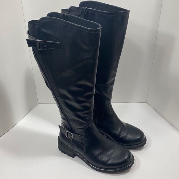Torrid Black Faux Leather Tall Riding Curve Elastic Knee High Moto Boots - Picture 1 of 16